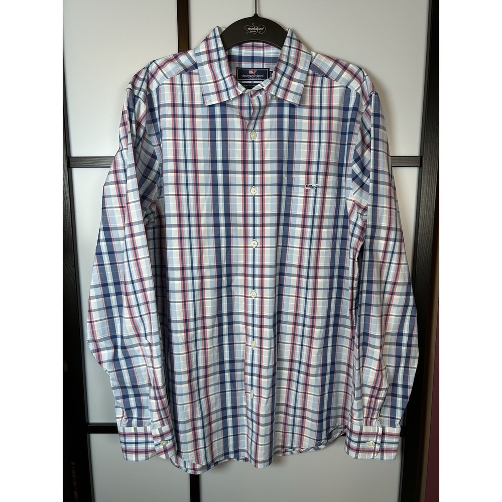 Vineyard Vines Mens Size M Blue Red Plaid Classic Fit Tucker Button Down Shirt